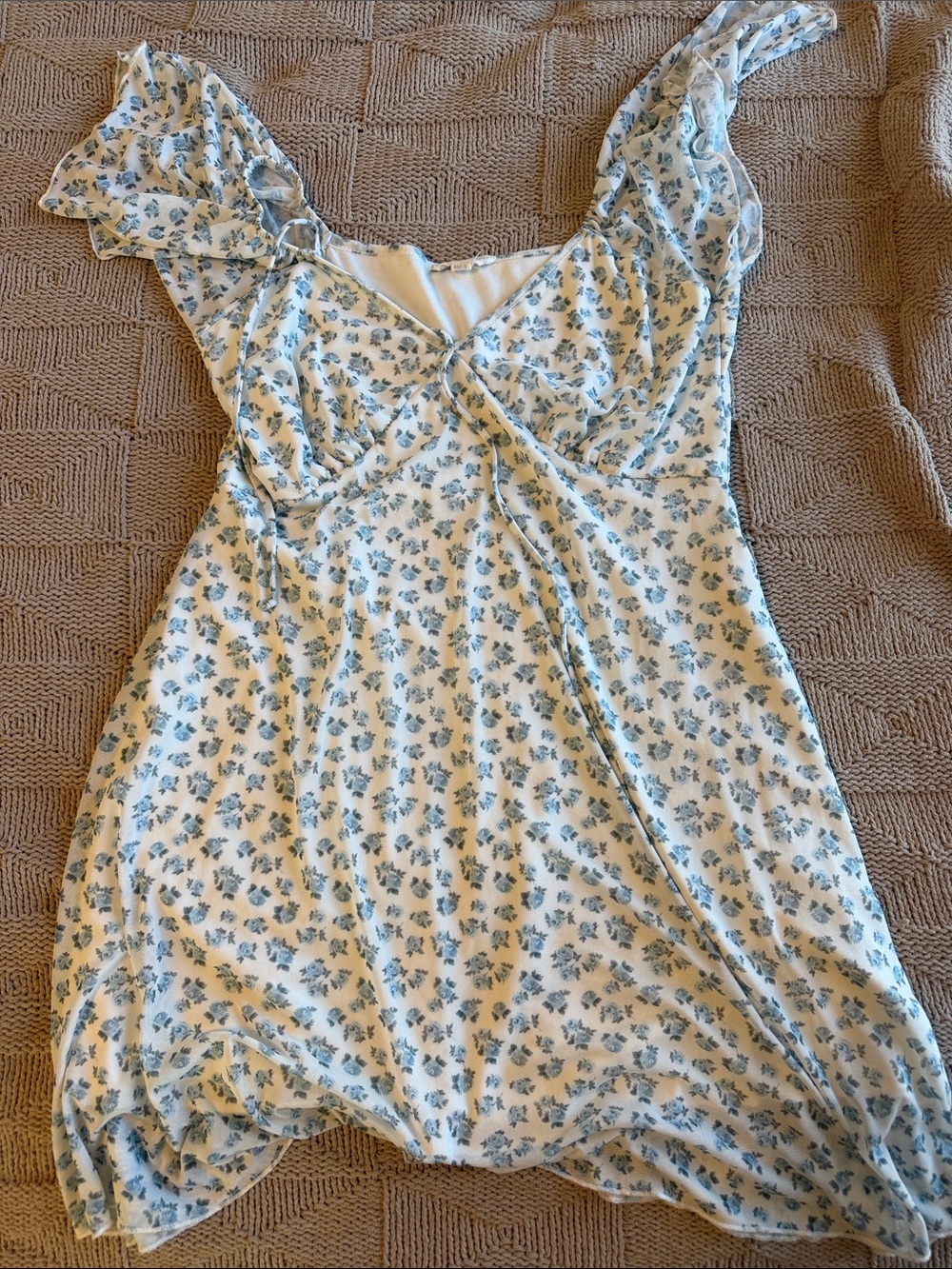 Women’s Cream Floral Wrap Dress with Blue Print